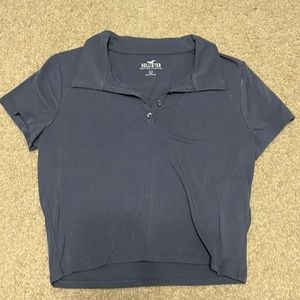 Light blue/grey collared polo cropped. From Hollister.